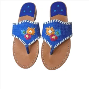 Jack Rogers 8 Embroidered Womens Sandals with Floral Design Leather Trim