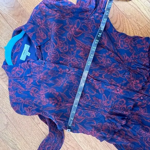 Jason Wu Floral Print Long Sleeve Button‎ Down Maxi Dress Navy Red Size 10