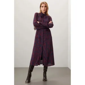 Jason Wu Floral Print Long Sleeve Button‎ Down Maxi Dress Navy Red Size 10