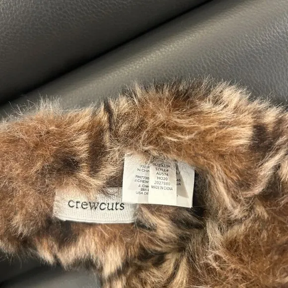 J.Crew Crewcuts Leopard Faux Fur Furry Slippers Brown Size K10