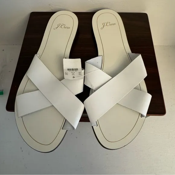 J.Crew Womens Size 11 White Leather Cyprus Sandal Slides