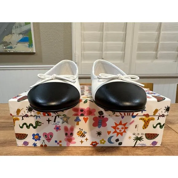 Jeffrey Campbell Arabesque Ballet Flats White Black Leather Size 7.5 NIB Preppy