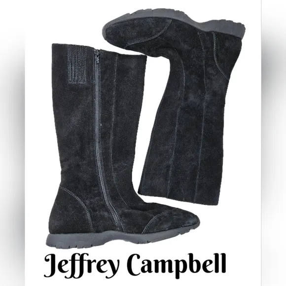 Jeffrey Campbell Endurance Mid Calf Boots Sz 11 Black Suede Winter  Slip Resist