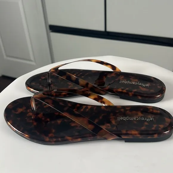 Jeffrey Campbell Kierra Tortoise Brown Tan Thong Sandals Size 7.5 Like New