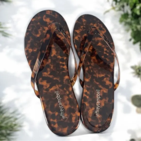 Jeffrey Campbell Kierra Tortoise Brown Tan Thong Sandals Size 7.5 Like New