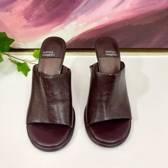 Jeffrey Campbell Leather Peep Toe Mule Sandals in Brown Size 6