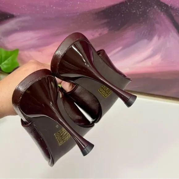 Jeffrey Campbell Leather Peep Toe Mule Sandals in Brown Size 6