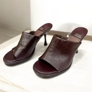 Jeffrey Campbell Leather Peep Toe Mule Sandals in Brown Size 6