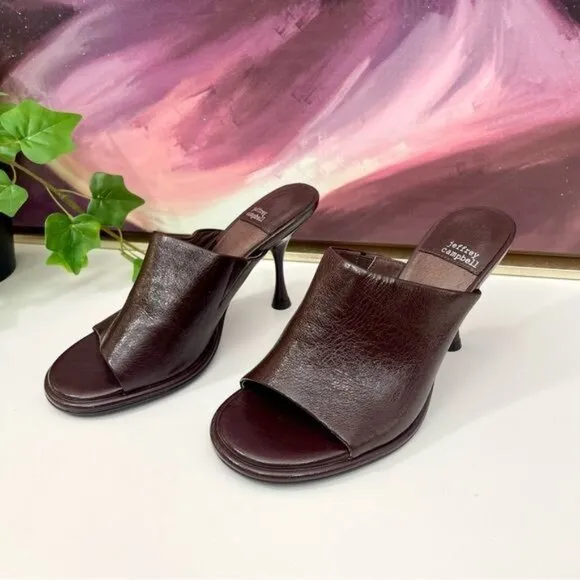 Jeffrey Campbell Leather Peep Toe Mule Sandals in Brown Size 6
