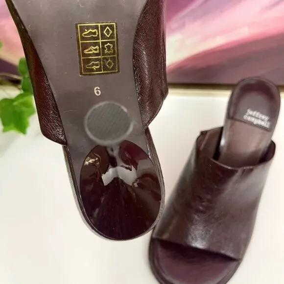 Jeffrey Campbell Leather Peep Toe Mule Sandals in Brown Size 6