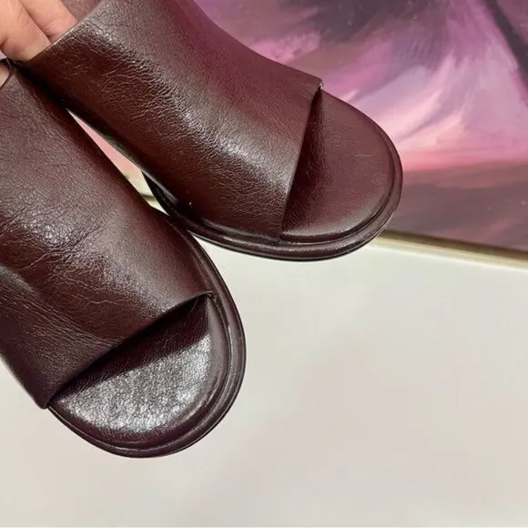 Jeffrey Campbell Leather Peep Toe Mule Sandals in Brown Size 6