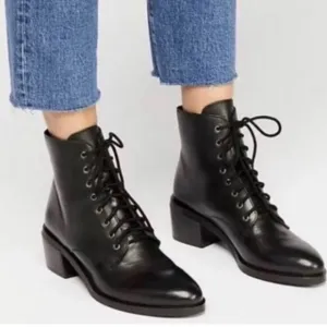 Jeffrey Campbell X Free People Combat Lace Up Black Leather Boots Size 6