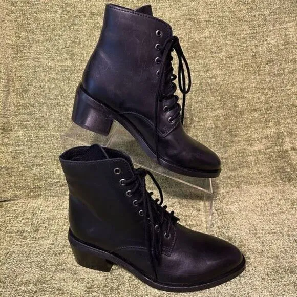 Jeffrey Campbell X Free People Combat Lace Up Black Leather Boots Size 6