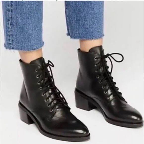 Jeffrey Campbell X Free People Combat Lace Up Black Leather Boots Size 6