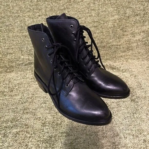 Jeffrey Campbell X Free People Combat Lace Up Black Leather Boots Size 6