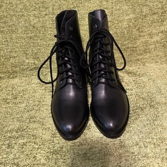 Jeffrey Campbell X Free People Combat Lace Up Black Leather Boots Size 6
