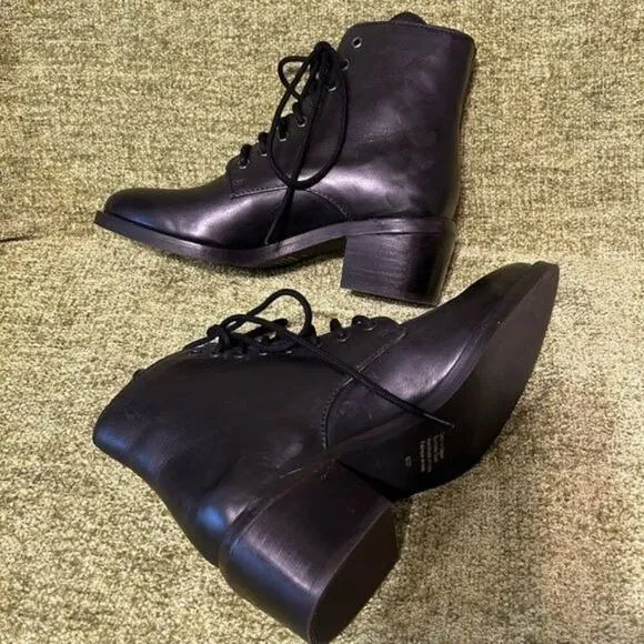 Jeffrey Campbell X Free People Combat Lace Up Black Leather Boots Size 6