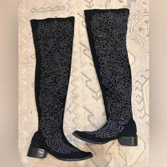 Jeffrey Campbell x Free People embroidered knee high boots