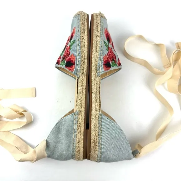 Jessica Simpson Espadrille Shoes 8.5 Ankle Tie Flats Embroidered Floral Boho New