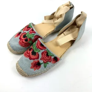 Jessica Simpson Espadrille Shoes 8.5 Ankle Tie Flats Embroidered Floral Boho New
