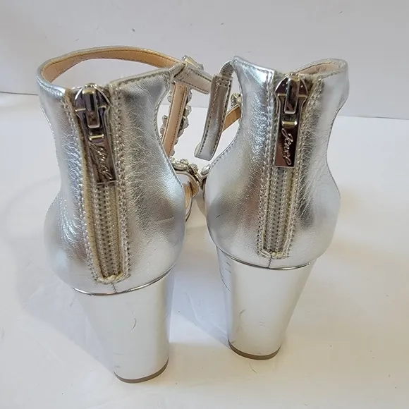 Jewel Badgley Mischka Silver Embellsihed Ankle Strap Formal Shoes Sz 7 Wedding