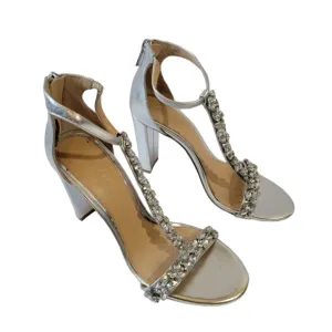 Jewel Badgley Mischka Silver Embellsihed Ankle Strap Formal Shoes Sz 7 Wedding