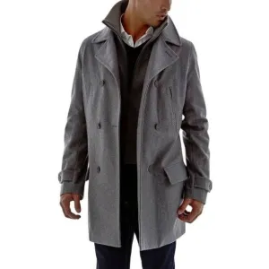 J.Ferrar men's 2XL plus size wool double breasted coat grey high neck vest
