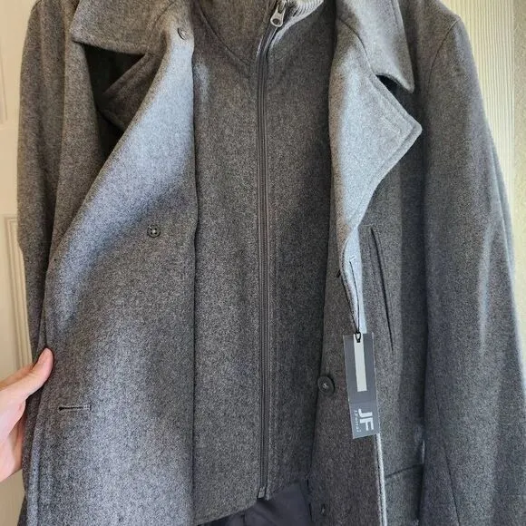 J.Ferrar men's 2XL plus size wool double breasted coat grey high neck vest