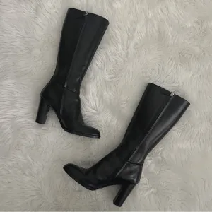 Jil Sander Black Leather Riding Boots Structured Heeled Fall Winter