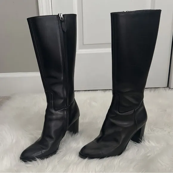 Jil Sander Black Leather Riding Boots Structured Heeled Fall Winter