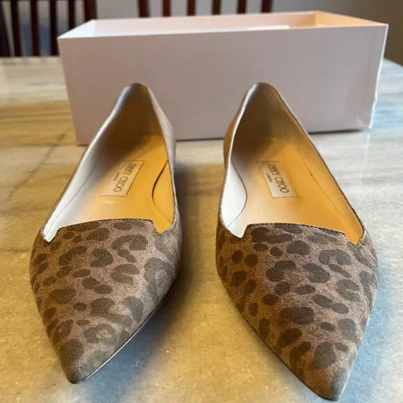 JIMMY CHOO Love Leopard-print pony hair ballet flats