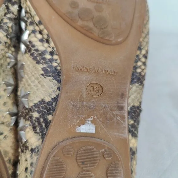 Jimmy Choo Snakeskin Leather Ballet Flats Womens 39 9 Yellow Star Studded Shoes