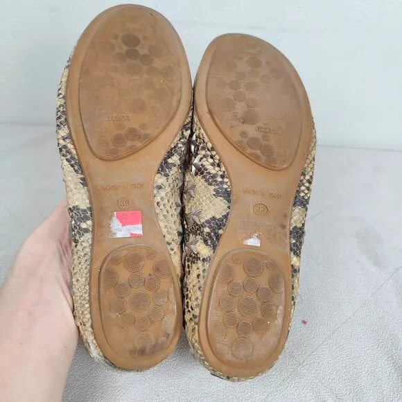 Jimmy Choo Snakeskin Leather Ballet Flats Womens 39 9 Yellow Star Studded Shoes