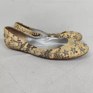 Jimmy Choo Snakeskin Leather Ballet Flats Womens 39 9 Yellow Star Studded Shoes