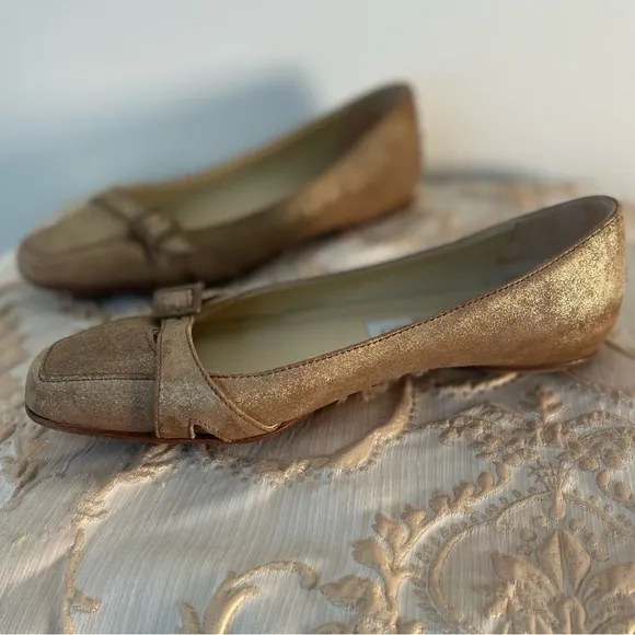 Jimmy Choo SZ 37 | US 6.5 Brushed Antique Gold Ballet Flats