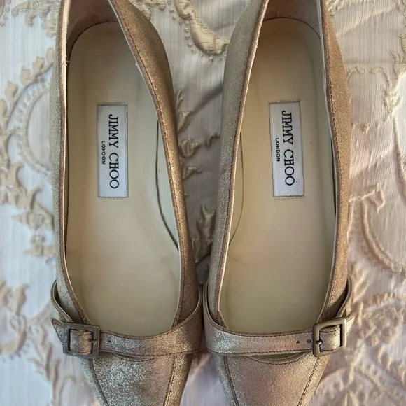 Jimmy Choo SZ 37 | US 6.5 Brushed Antique Gold Ballet Flats