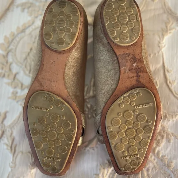 Jimmy Choo SZ 37 | US 6.5 Brushed Antique Gold Ballet Flats