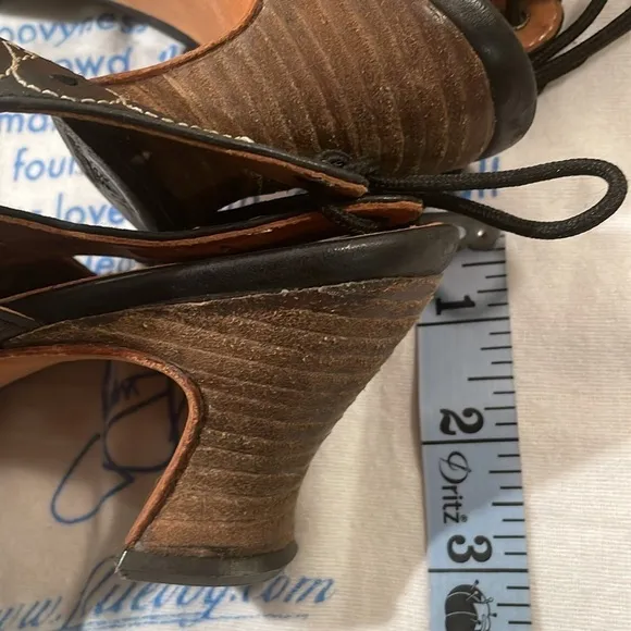 John Fluevog Aurora Black Cream Stitch Perforated Slingback Kitten Heel Shoes