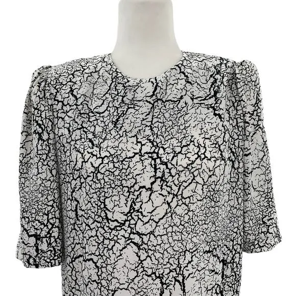 John Roberts Vintage 80s Black White Short Sleeve Drop Waist Dress Women Sz 8