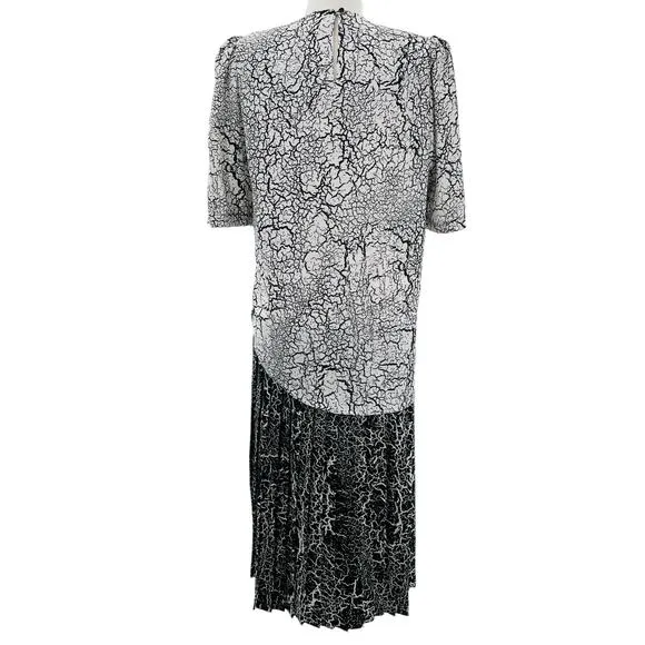 John Roberts Vintage 80s Black White Short Sleeve Drop Waist Dress Women Sz 8