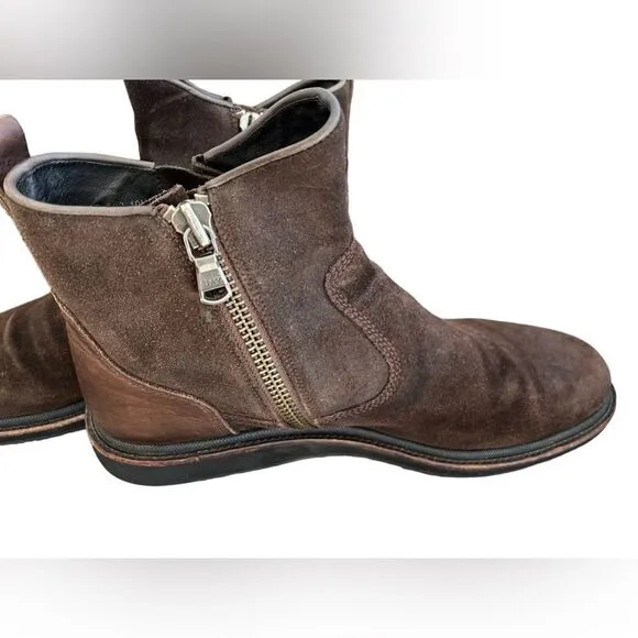 John Varvatos Leather Lug Winter Zip Boots, brown, size 10 M