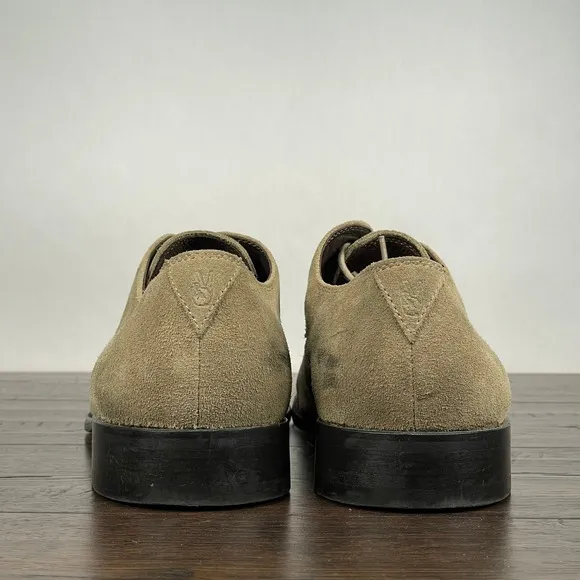 John Varvatos Oxford Shoes Mens 11.5 Taupe Suede Plain Toe Lace Up Dress Shoes