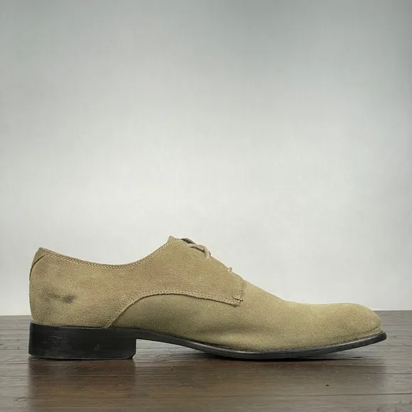 John Varvatos Oxford Shoes Mens 11.5 Taupe Suede Plain Toe Lace Up Dress Shoes