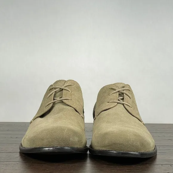 John Varvatos Oxford Shoes Mens 11.5 Taupe Suede Plain Toe Lace Up Dress Shoes
