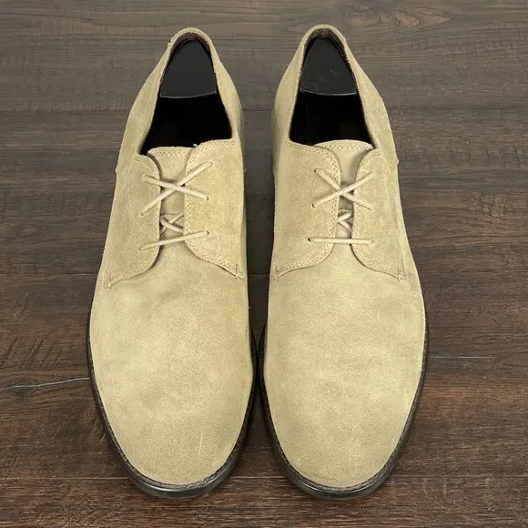 John Varvatos Oxford Shoes Mens 11.5 Taupe Suede Plain Toe Lace Up Dress Shoes