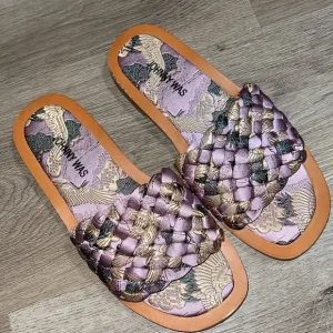 Johnny Was Crane Woven Slide Sandal Silk Leather Gold Lurex Flats US 7 37