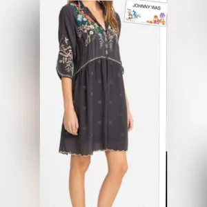 JOHNNY WAS Rare Azzy Size LG Floral Embroidered Long Tunic Dress- oversized fit