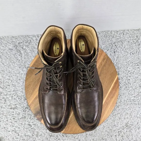 Johnston &amp; Murphy Barrett Brown Leather Moc Toe Lace Up Casual Boots Mens 10.5 M