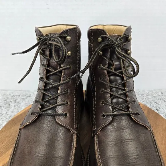 Johnston &amp; Murphy Barrett Brown Leather Moc Toe Lace Up Casual Boots Mens 10.5 M