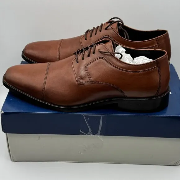 Johnston &amp; Murphy Brown Novic Cap-Toe Leather Oxford Dress Shoes 12 W